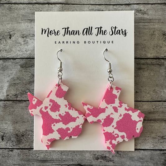 Pink Cow Spot Texas Earrings