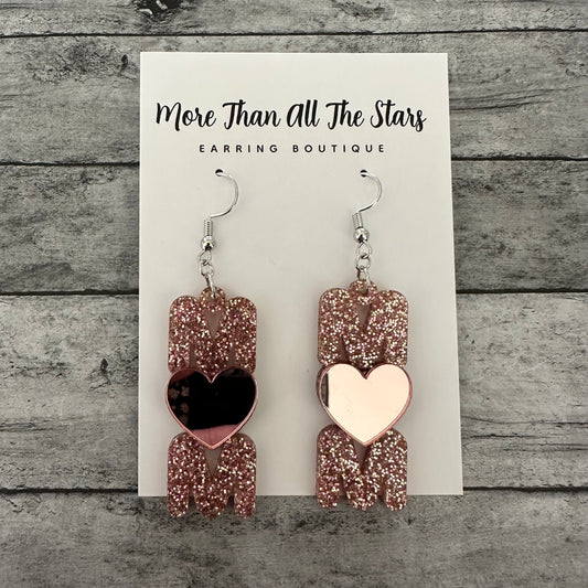 Rose Gold Mom Heart Earrings