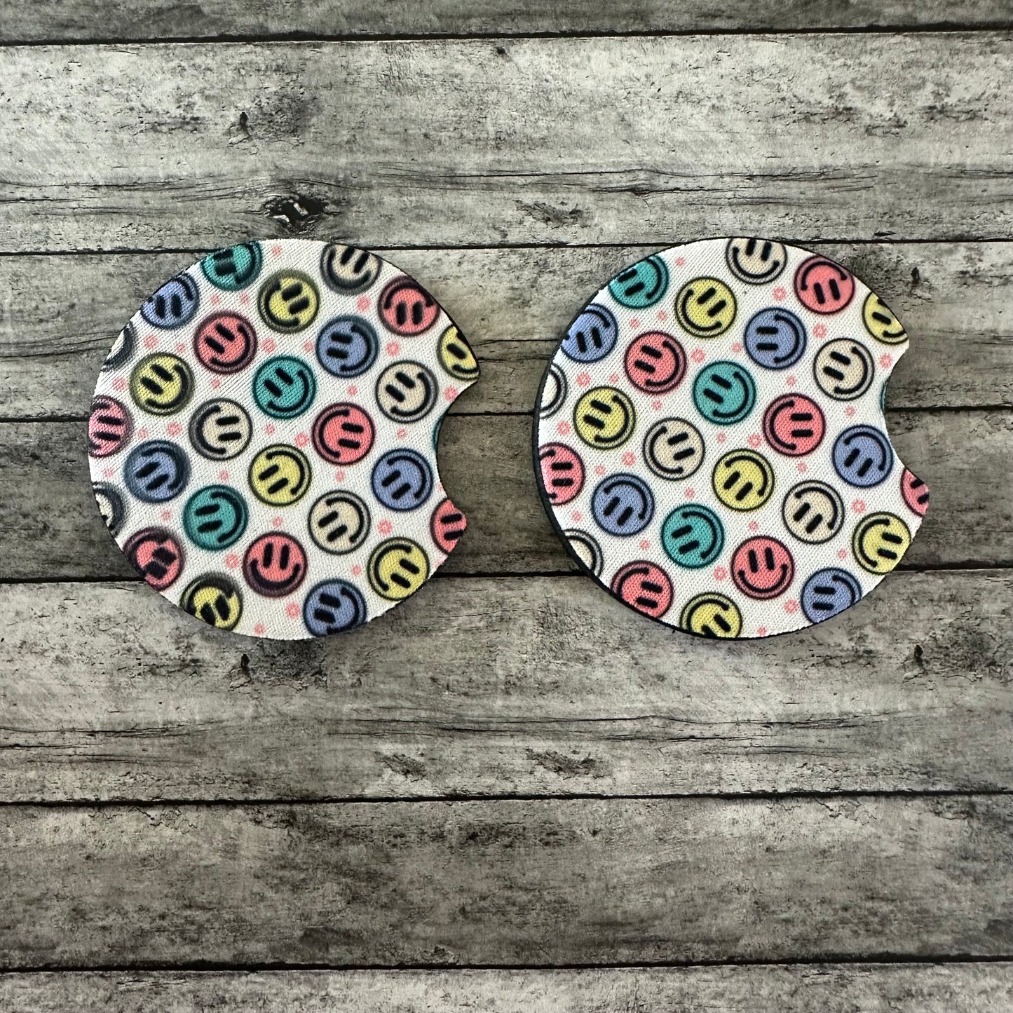 Pastel Smiley Neoprene Car Coaster