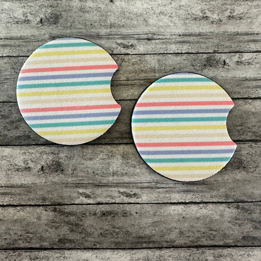 Pastel Stripes Neoprene Car Coaster