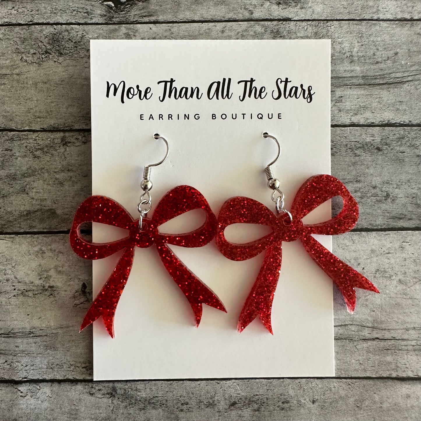 Red Glitter Bow Earrings