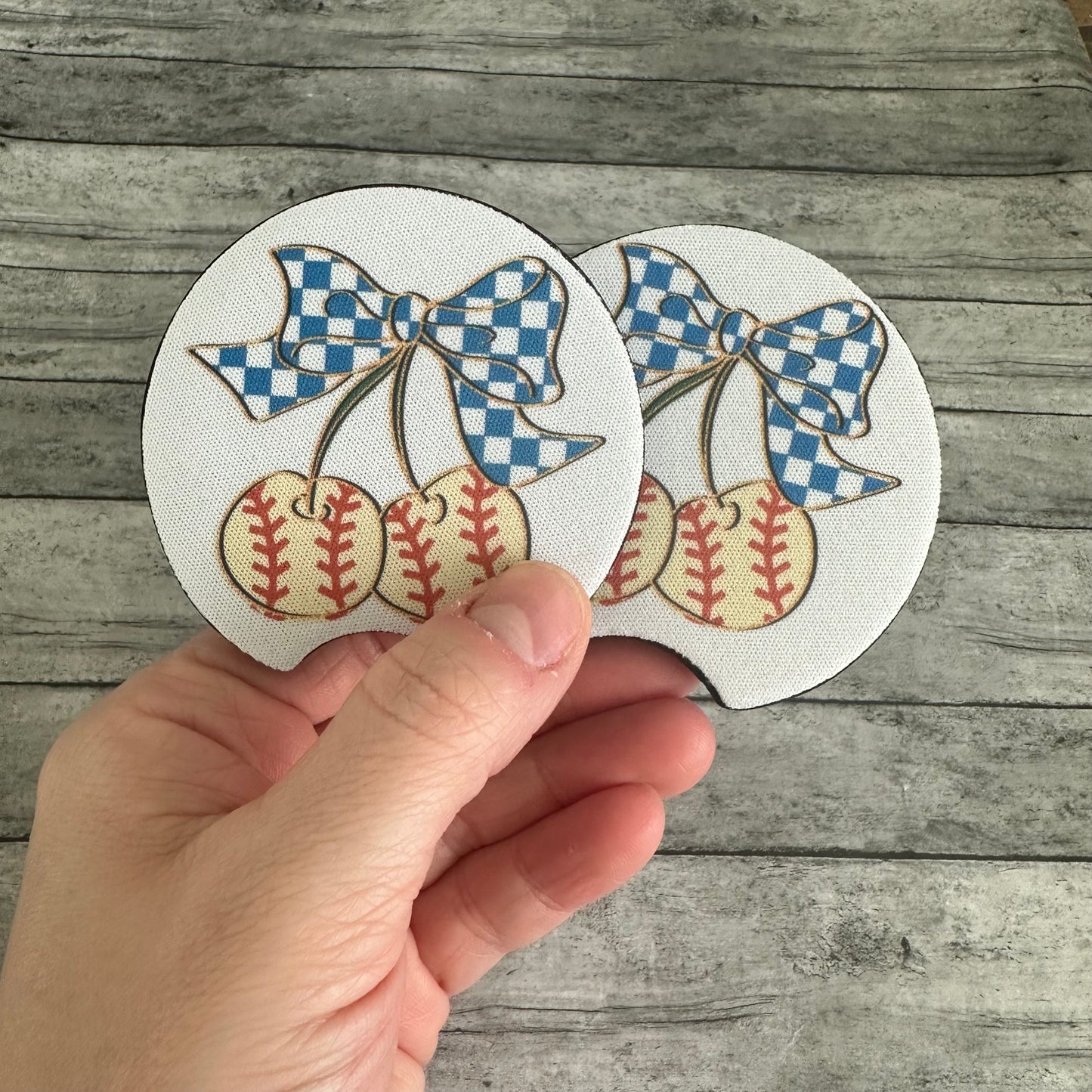 Cherry Baseball Neoprene Car Coaster