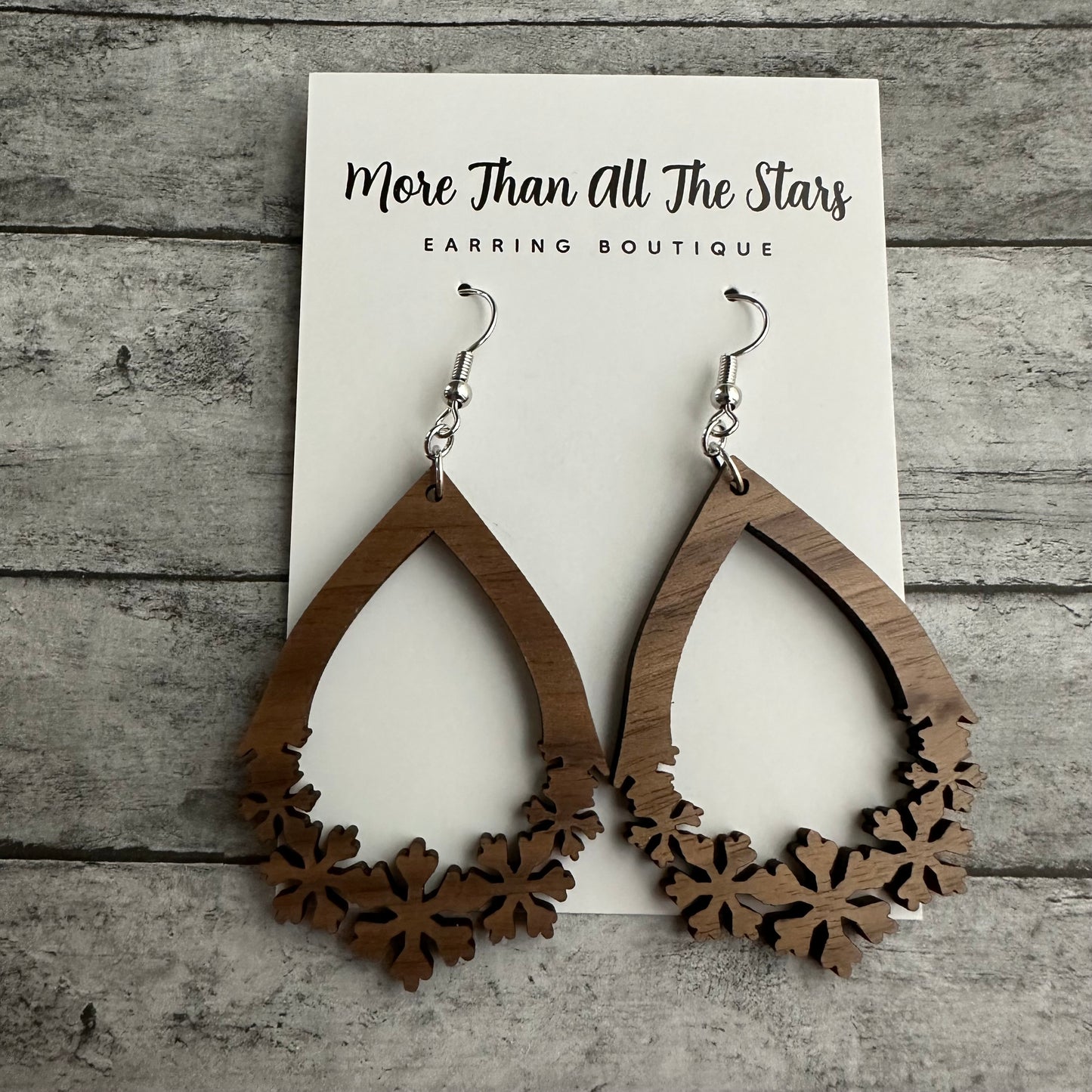 Wood Snowflake Earrings