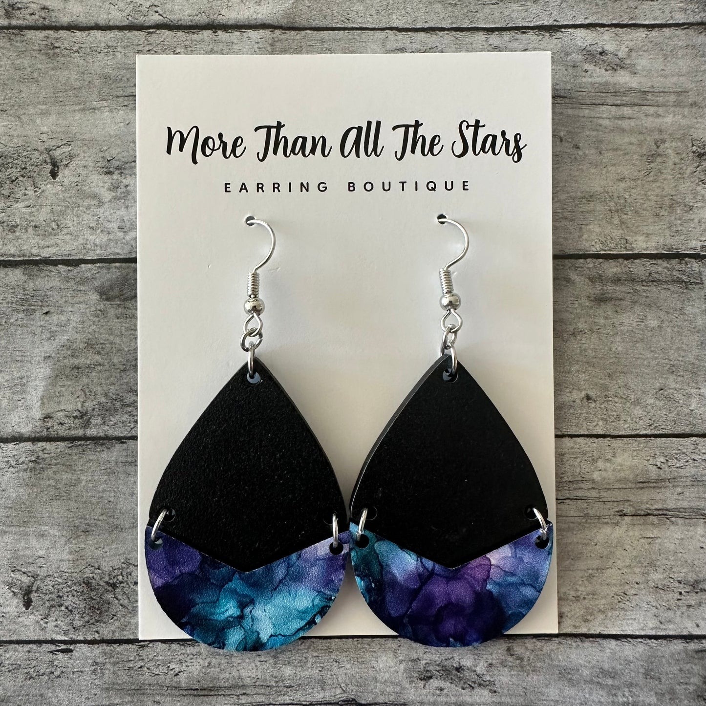 Purple and Teal Split Teardrop Earrings