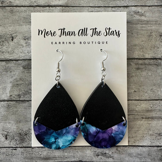 Purple and Teal Split Teardrop Earrings