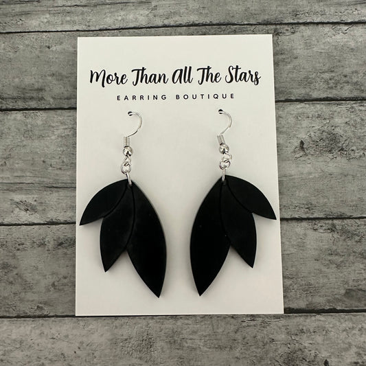 Black Split Leaf Earrings