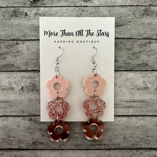 3 Rose Gold Flower Earrings