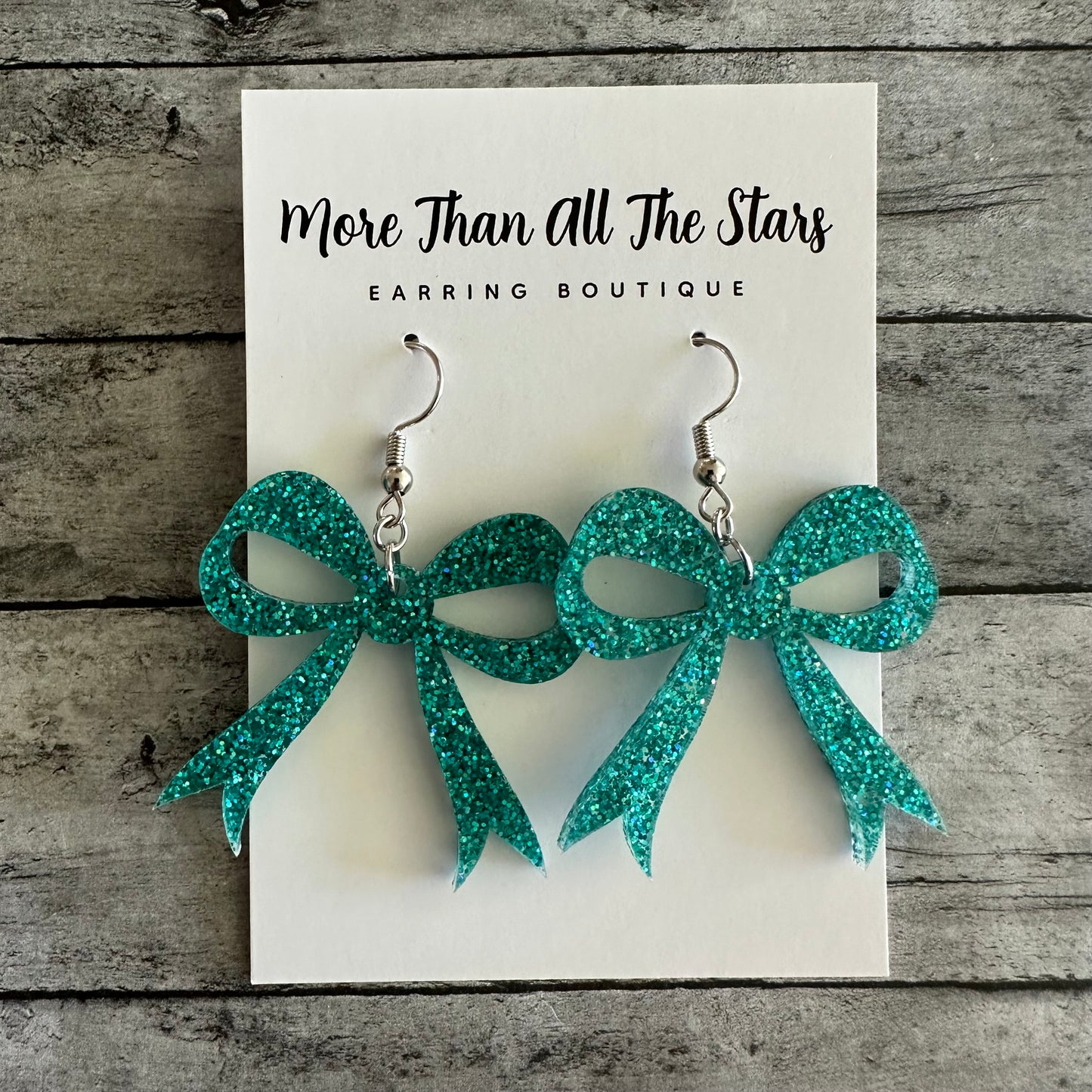 Teal Glitter Bow Earrings