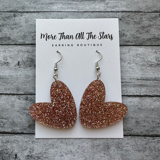 Valentine’s Day Rose Gold Glitter Heart Earrings