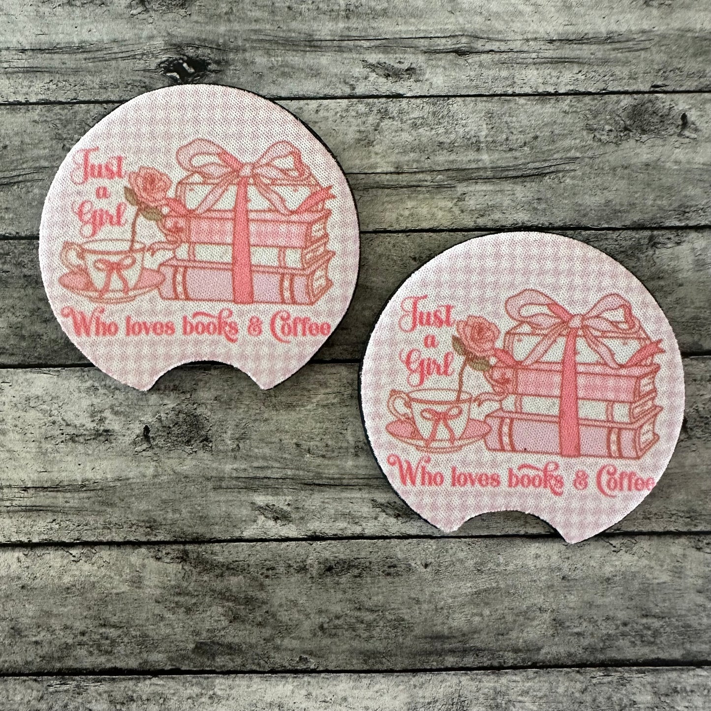 Just A Girl Who Loved Books & Coffee Neoprene Car Coaster