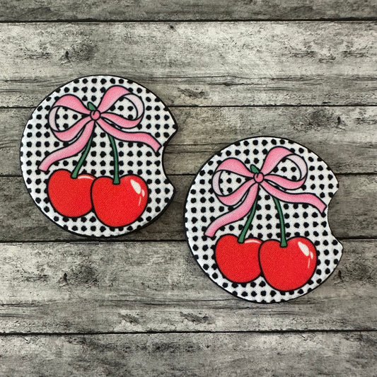 Polka Dot Cherry Neoprene Car Coaster