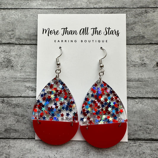 Americana Confetti Stars Teardrop Earrings