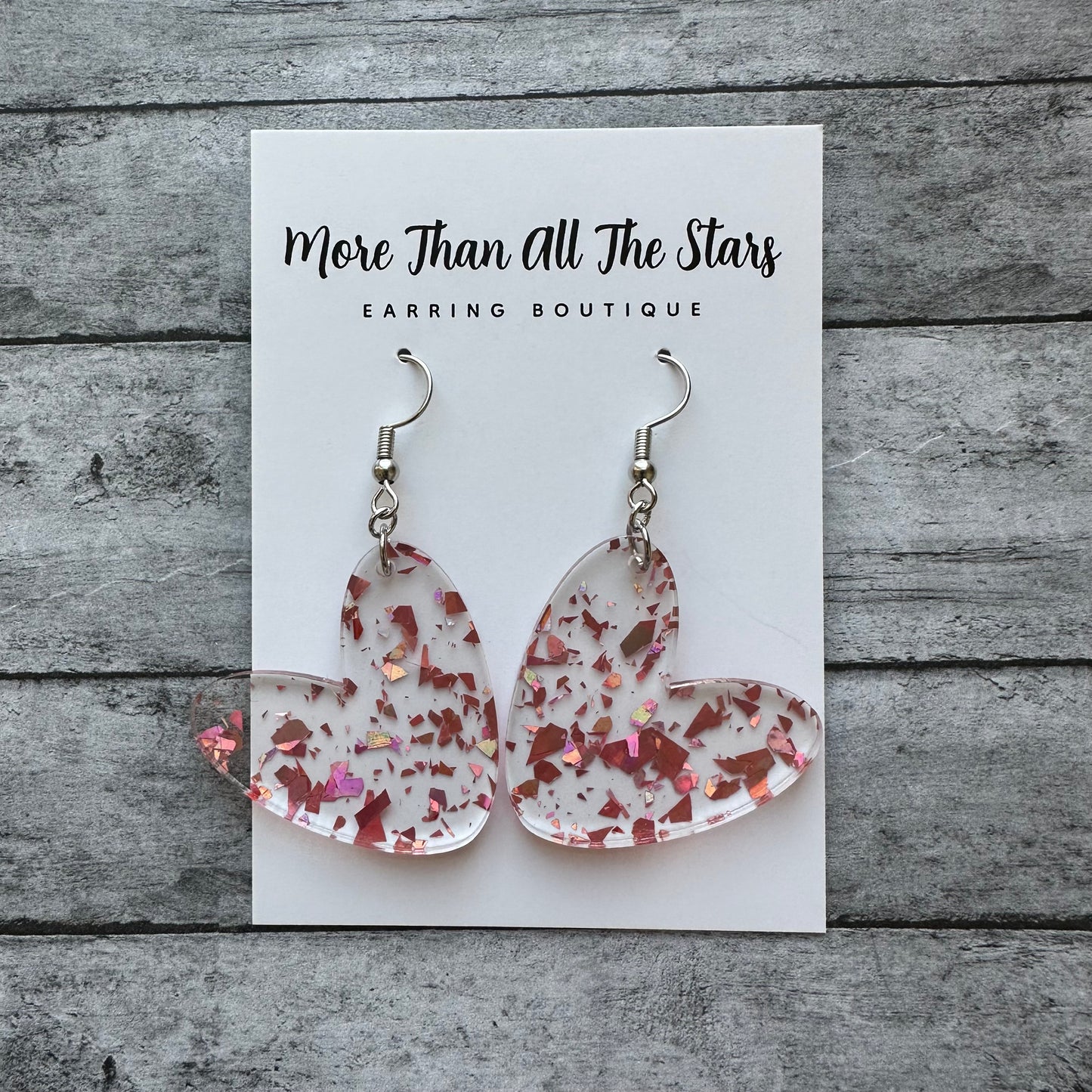 Valentine’s Day Pink Flake Heart Earrings