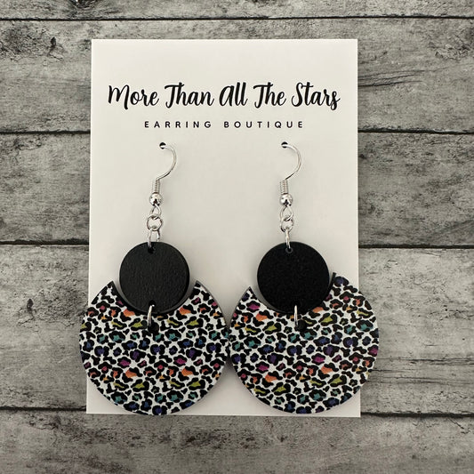 Colorful Leopard Crescent Circle Earrings