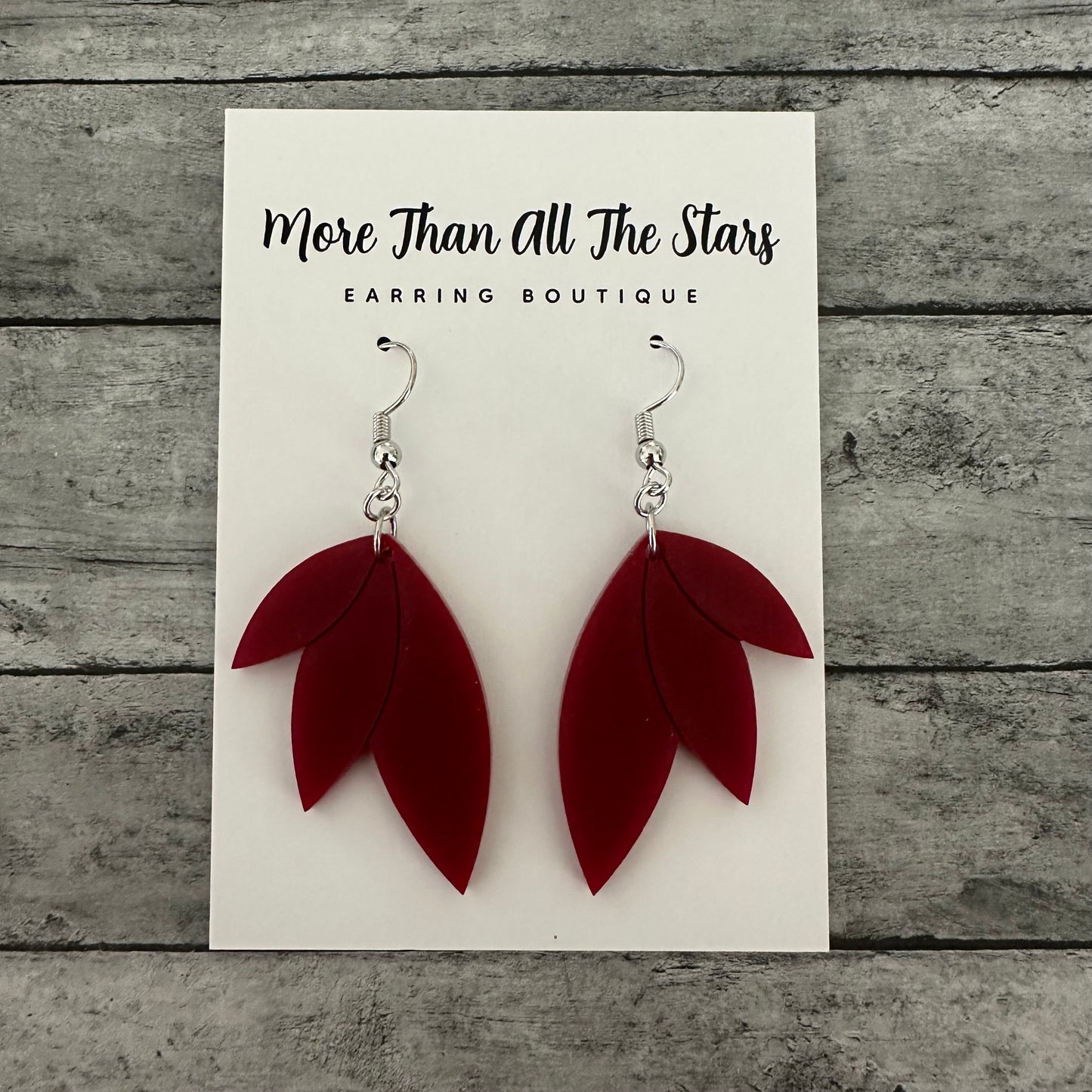 Burgundy Split Leaf Earrings