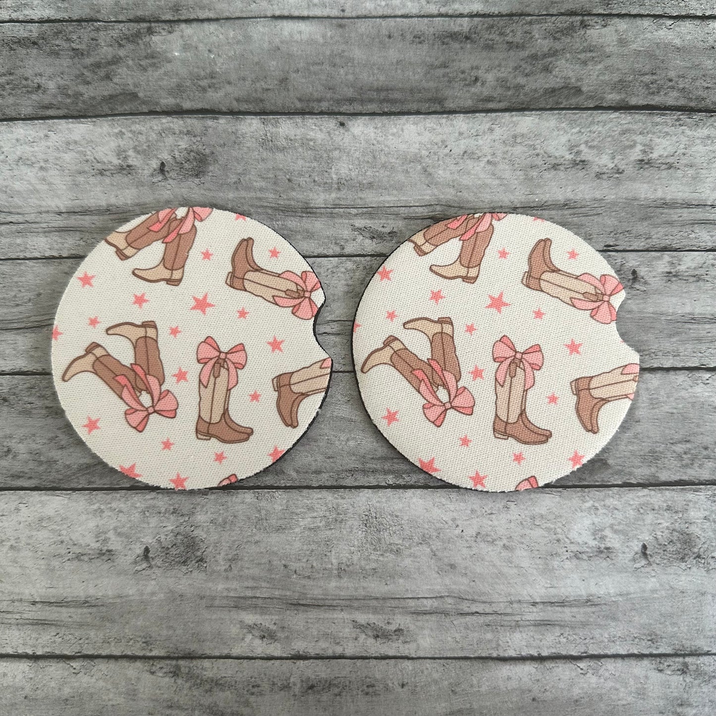 Pink Bow Cowgirl Boots Neoprene Car Coaster