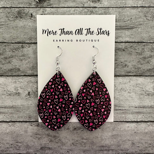 Black and Pink Hearts Petal Earrings