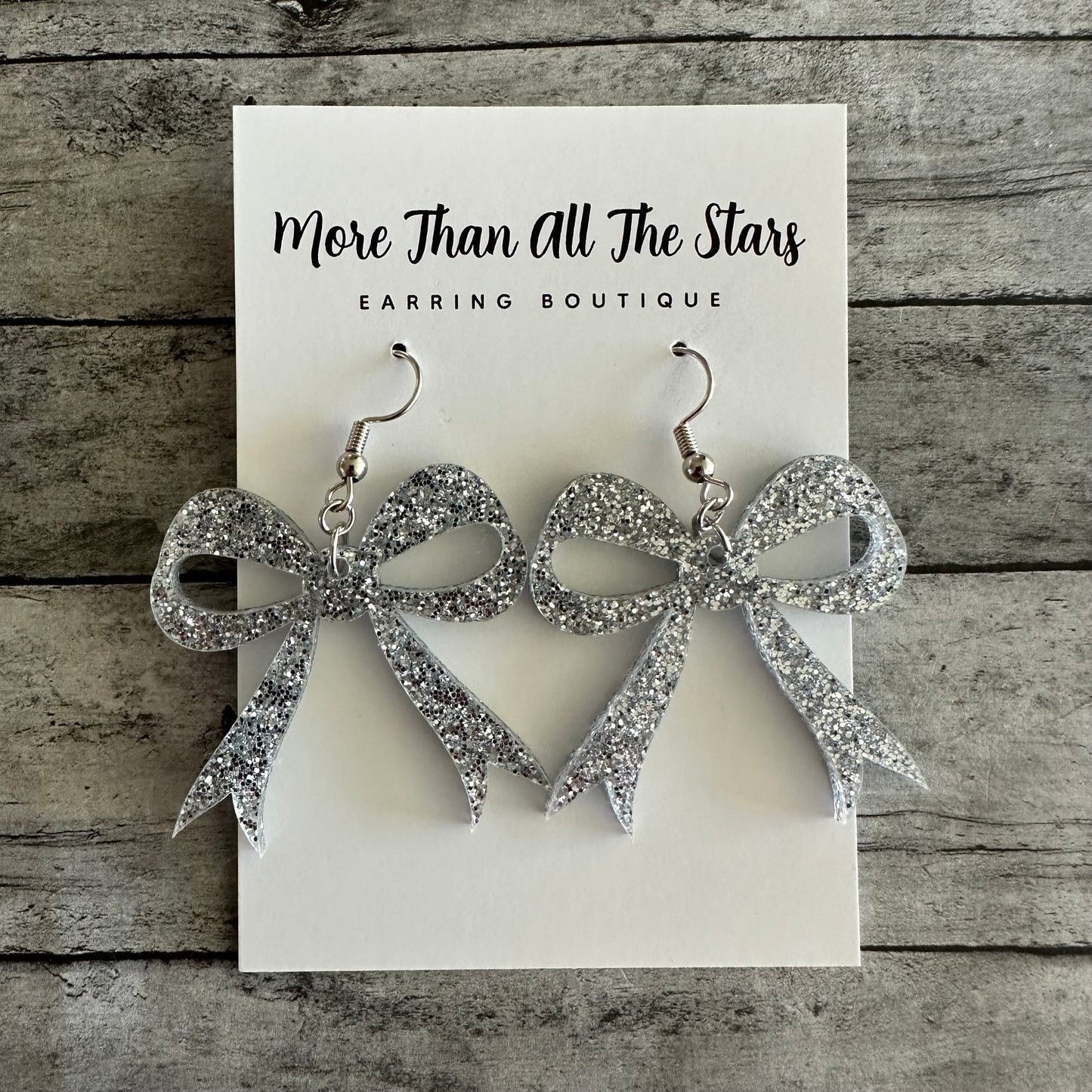 Silver Glitter Bow Earrings