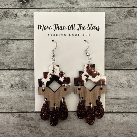 Cow Print Split Aztec Boho Earring