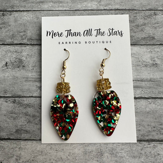 Gold, Red and Green Lightbulb Earrings