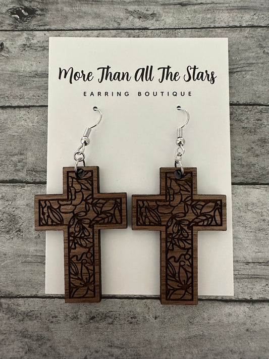 Floral Cross Earrings