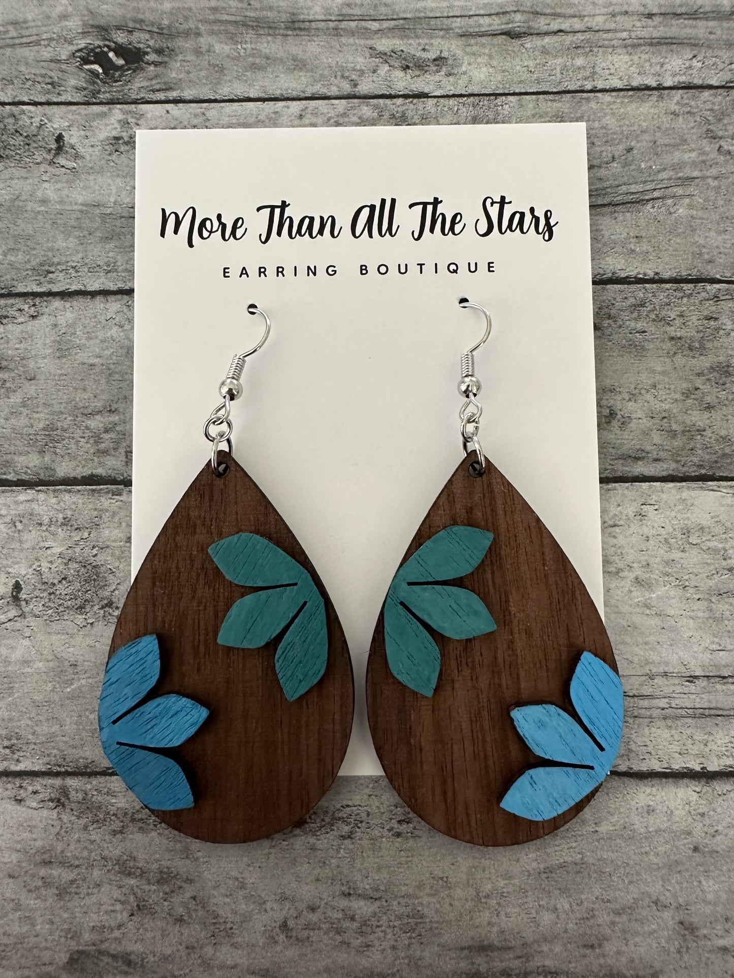 Dimensional Blue and Teal Flower Earrings