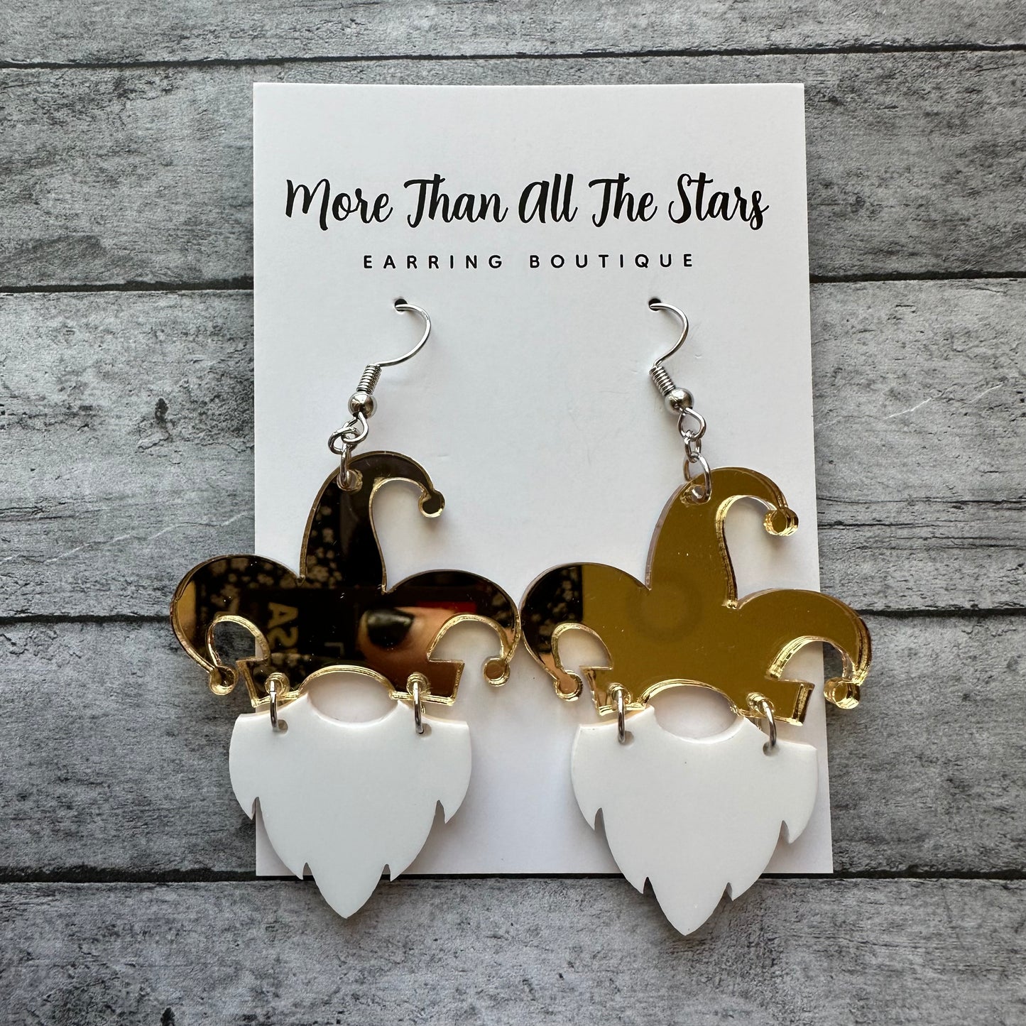 Mardi Gras Gold Mirror Gnome Earrings