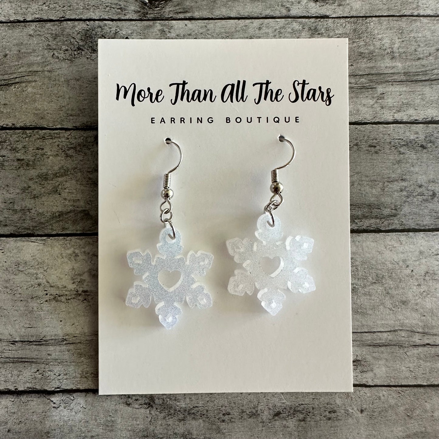 White Iridescent Snowflake Earrings