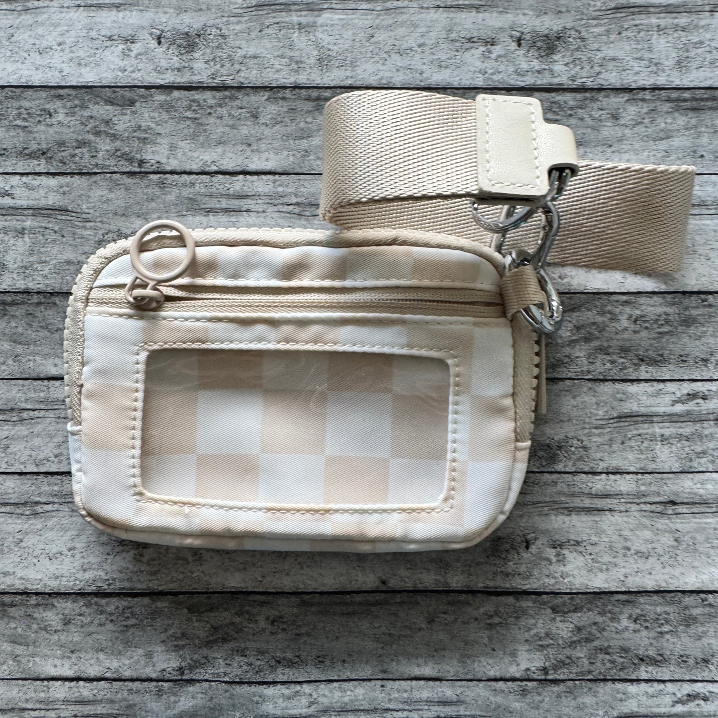 Beige Check Wristlet Wallet