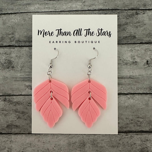 Pink Split Feather Earrings