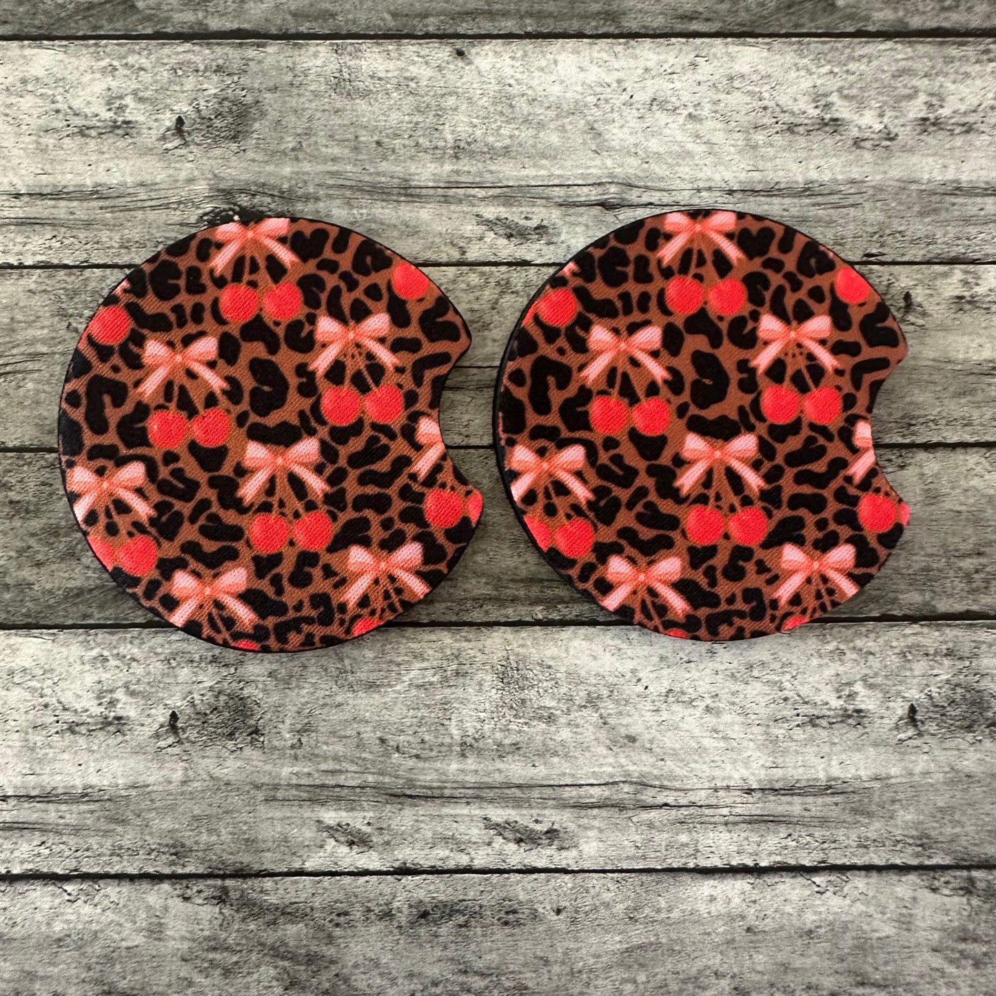 Leopard Cherry Neoprene Car Coaster