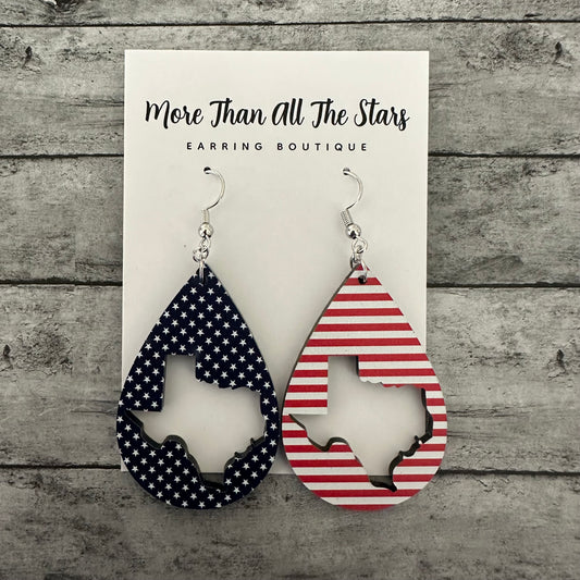 Americana Stars and Stripes Texas Cutout Earrings