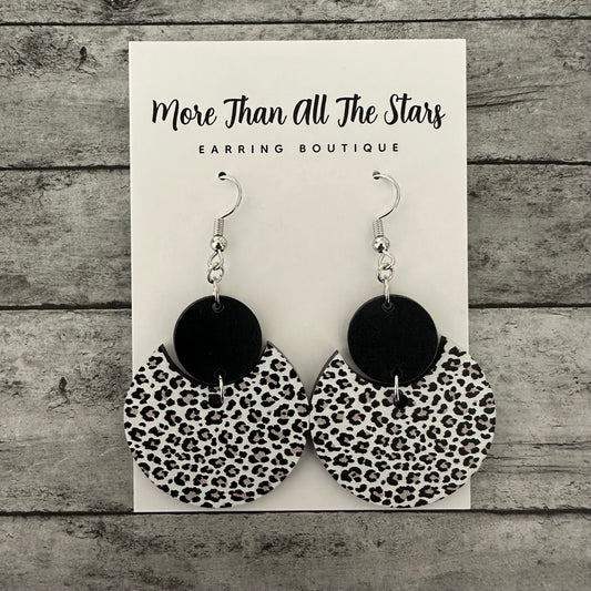 Snow Leopard Crescent Circle Earrings