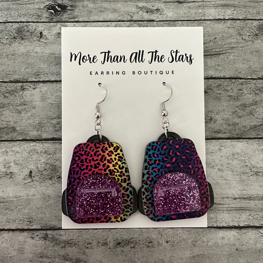 Rainbow Leopard Backpack Earrings