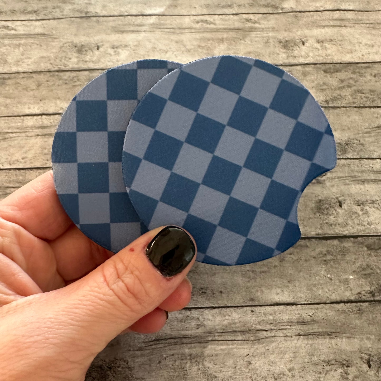 Blue Checkered Neoprene Car Coaster