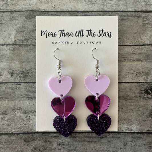 Purple Heart Stack Earrings