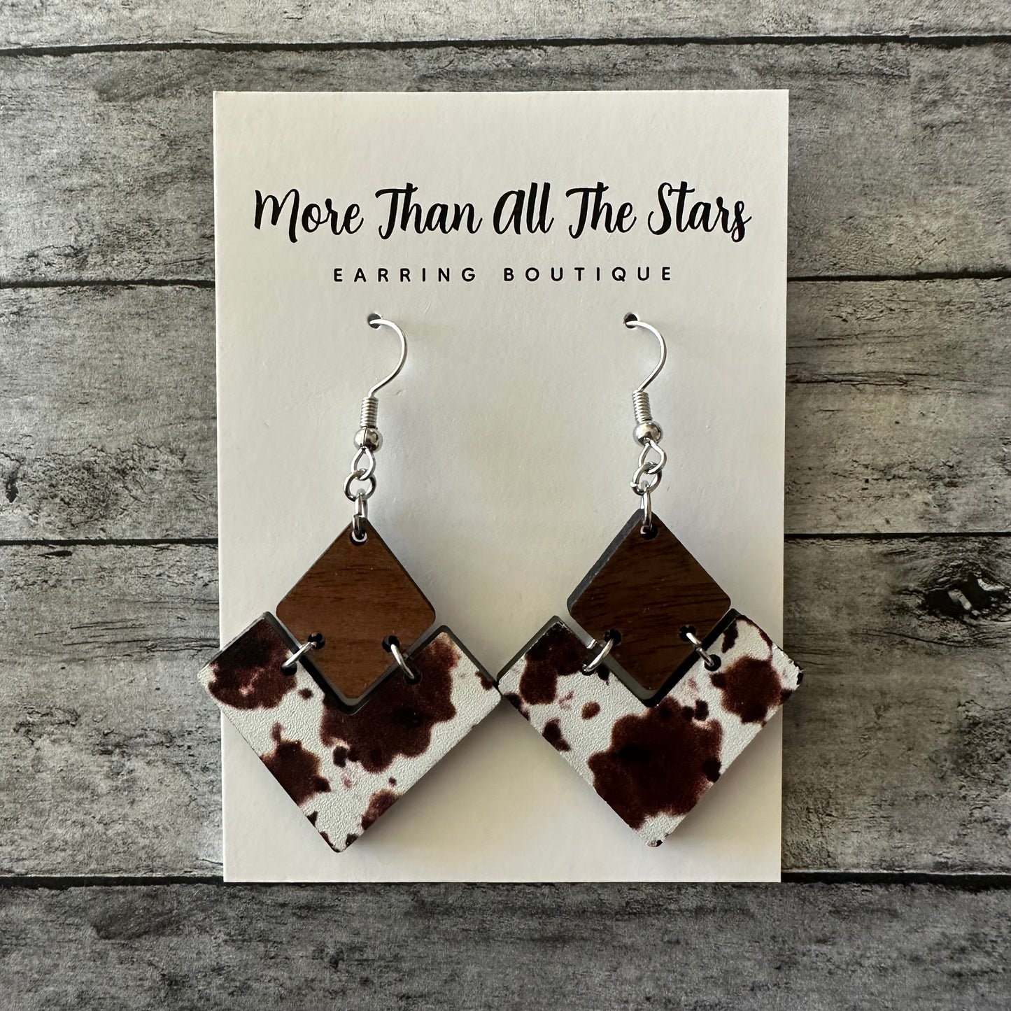 Brown Cow Print Split Triangle Earrings