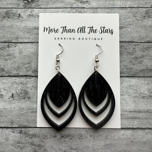 Black and Silver Shimmer Cutout Petal Earrings