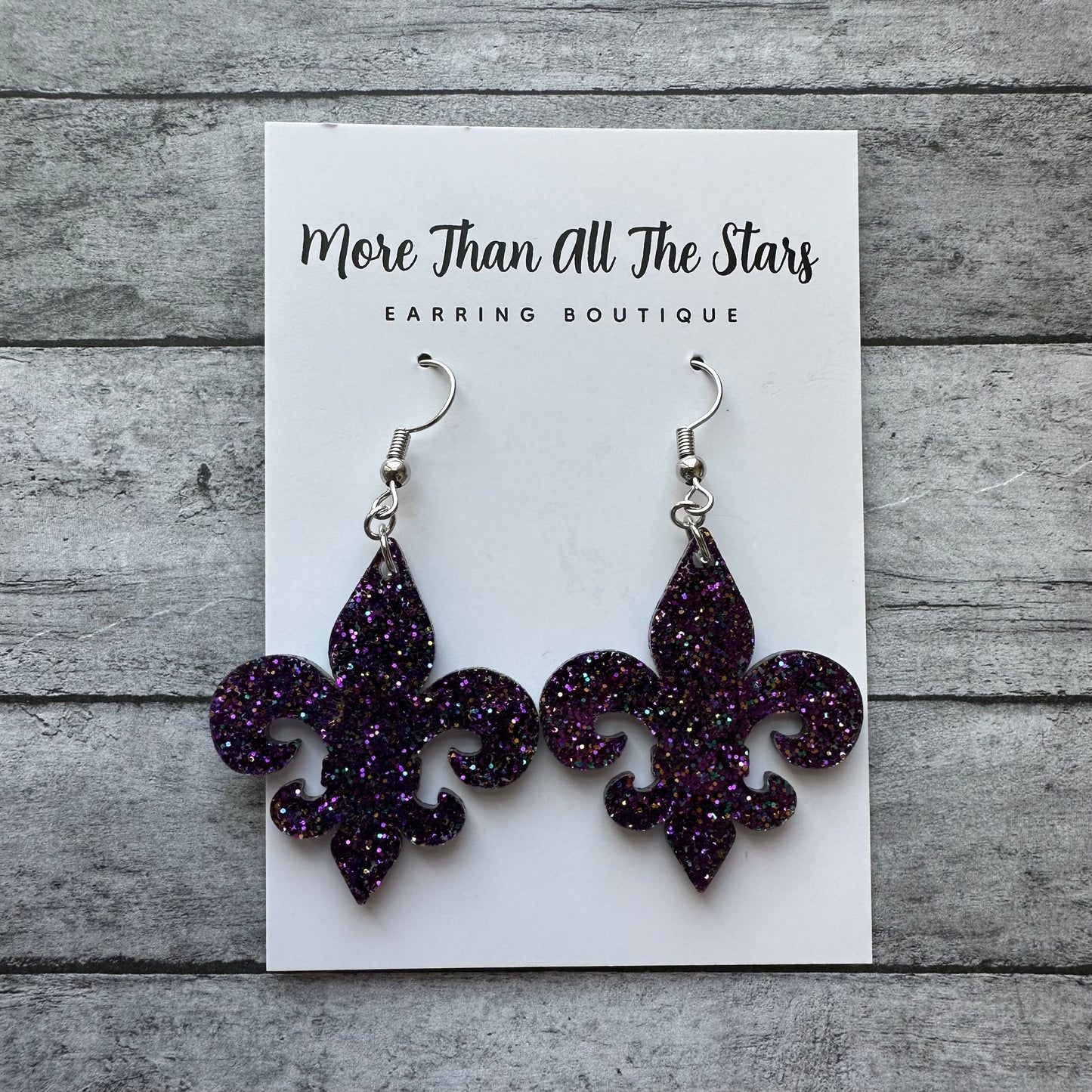 Mardi Gras Purple Glitter Fleur De Lis Earrings