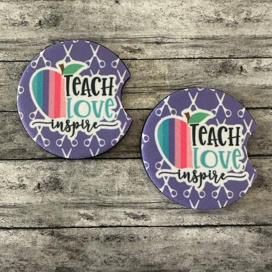 Teach Love Inspire Neoprene Car Coaster