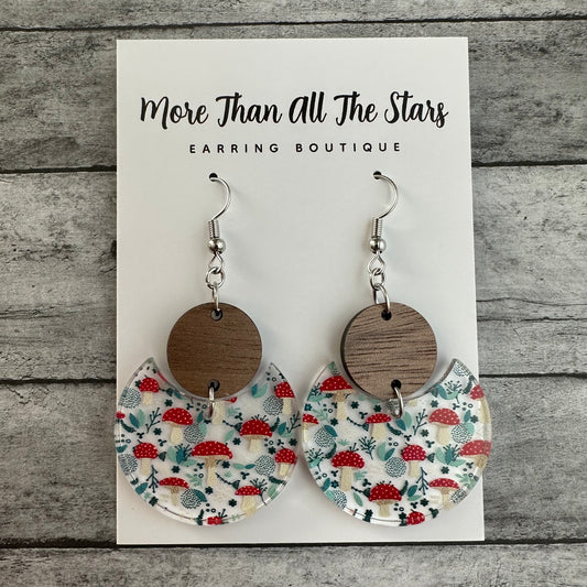 Mushroom Crescent Circle Earrings