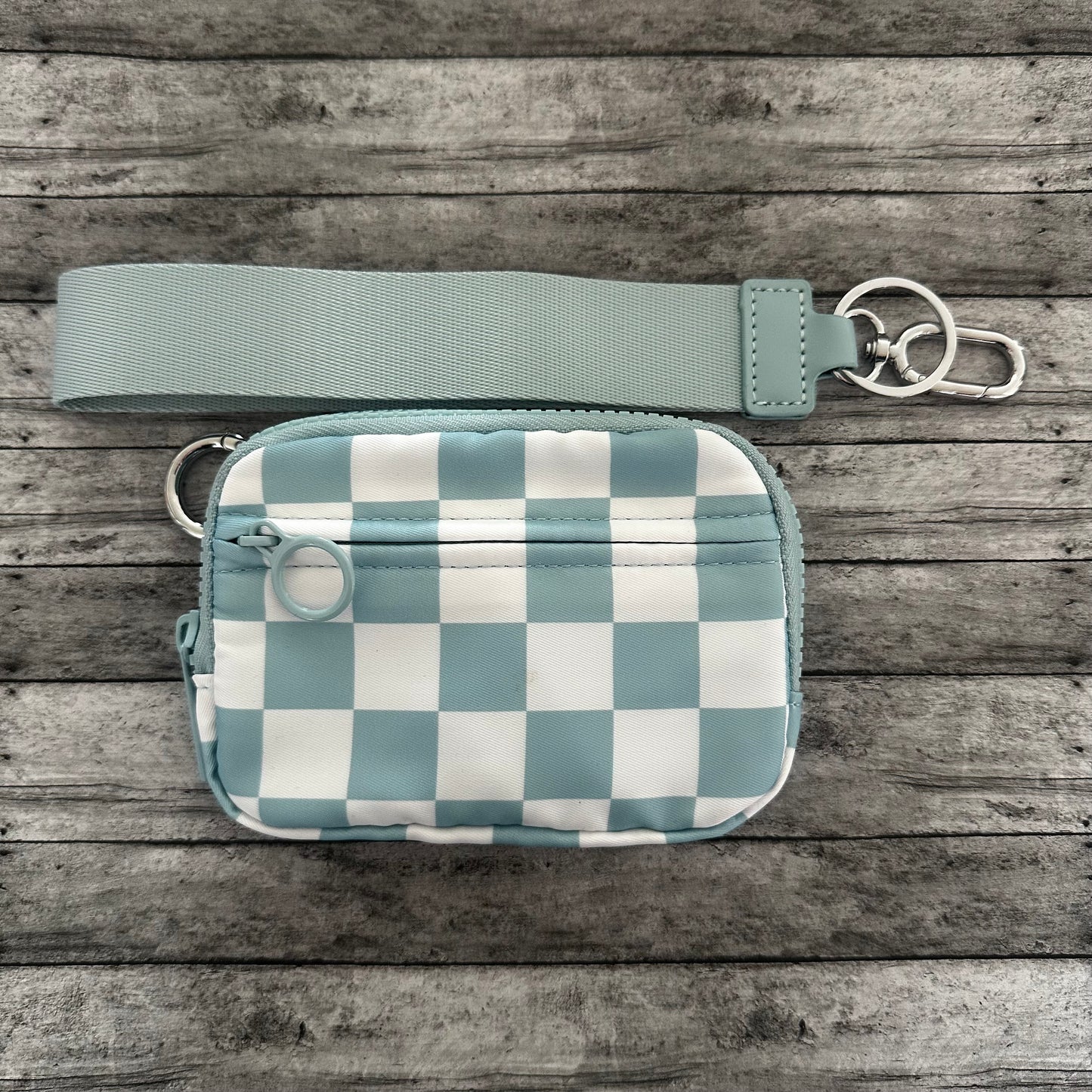 Blue Check Wristlet Wallet