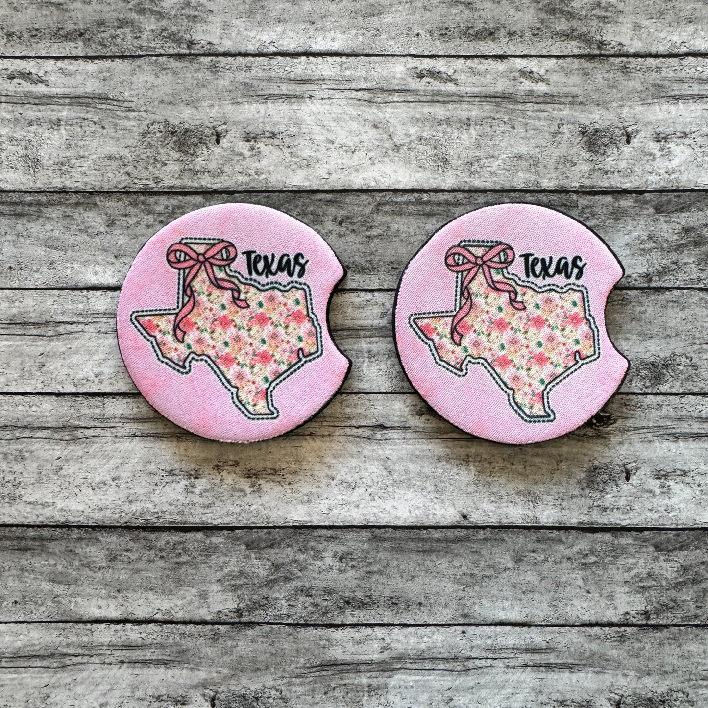 Pink Texas Neoprene Car Coaster