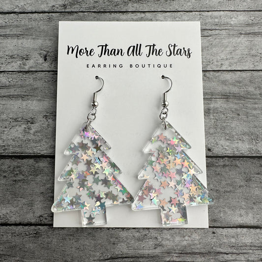 Holographic Star Tree Earrings