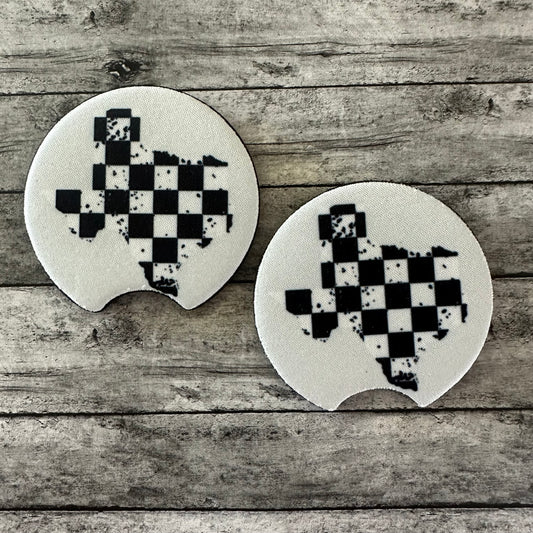 Checkered Texas Neoprene Car Coaster
