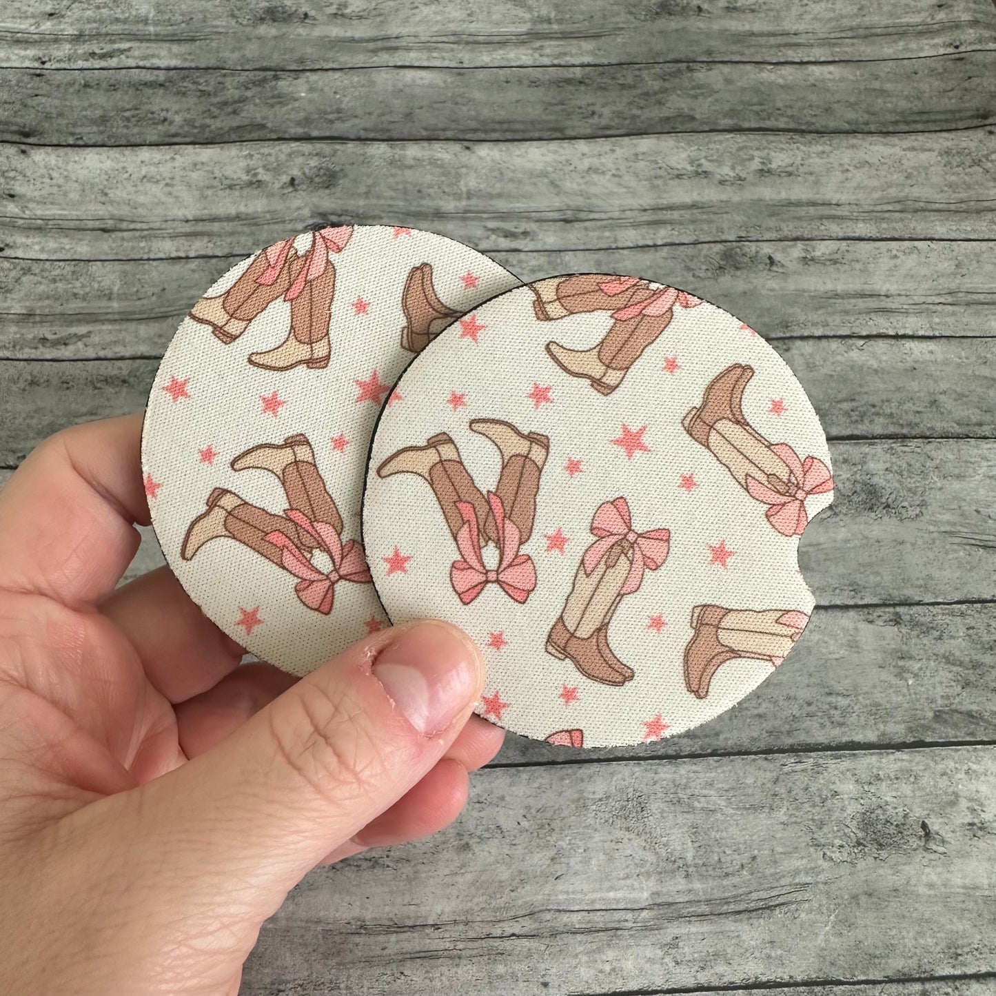 Pink Bow Cowgirl Boots Neoprene Car Coaster