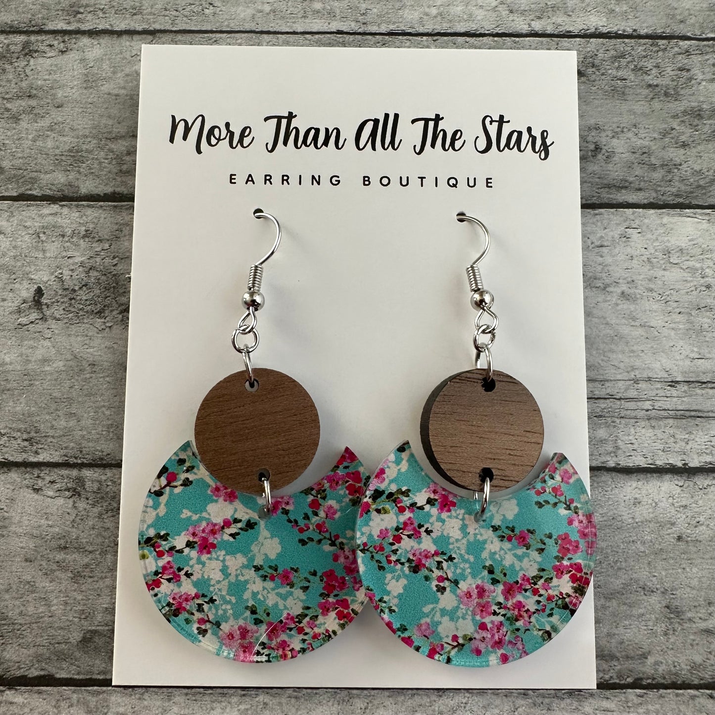 Cherry Blossom Crescent Circle Earrings