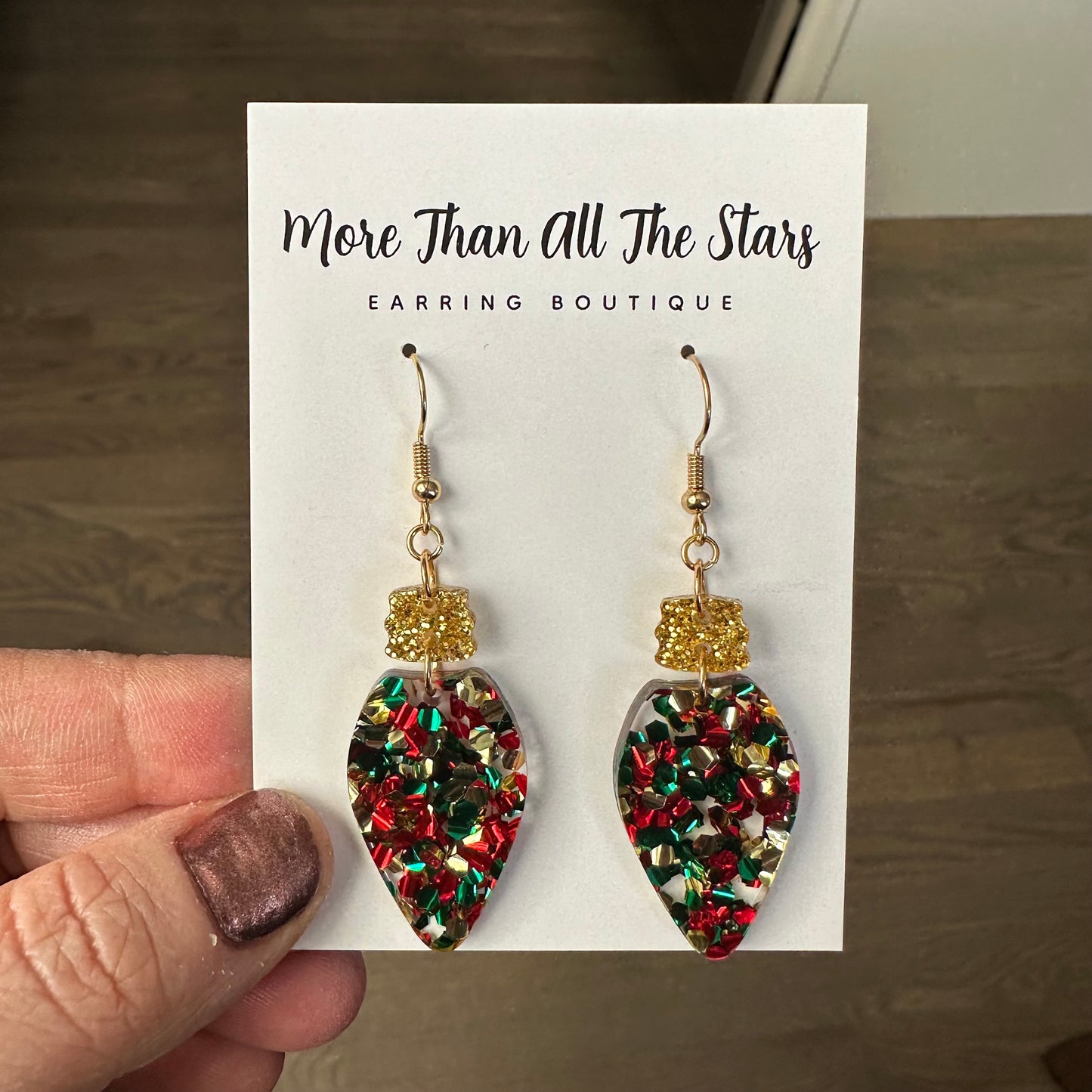 Gold, Red and Green Lightbulb Earrings