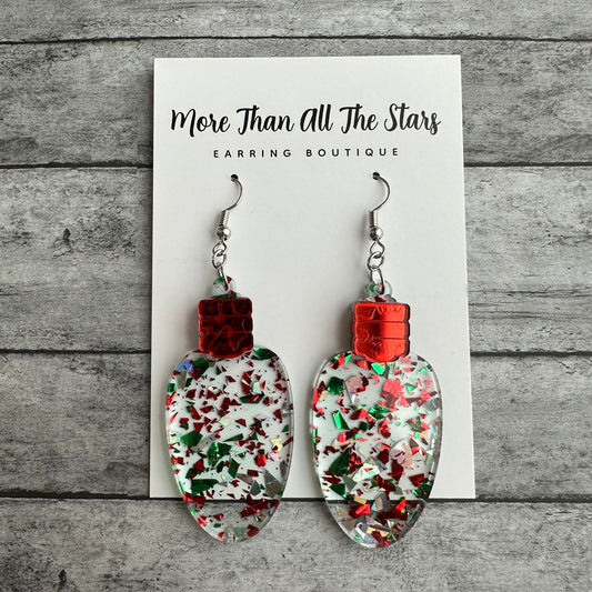 Green and Red Flake Lightbulb Earrings