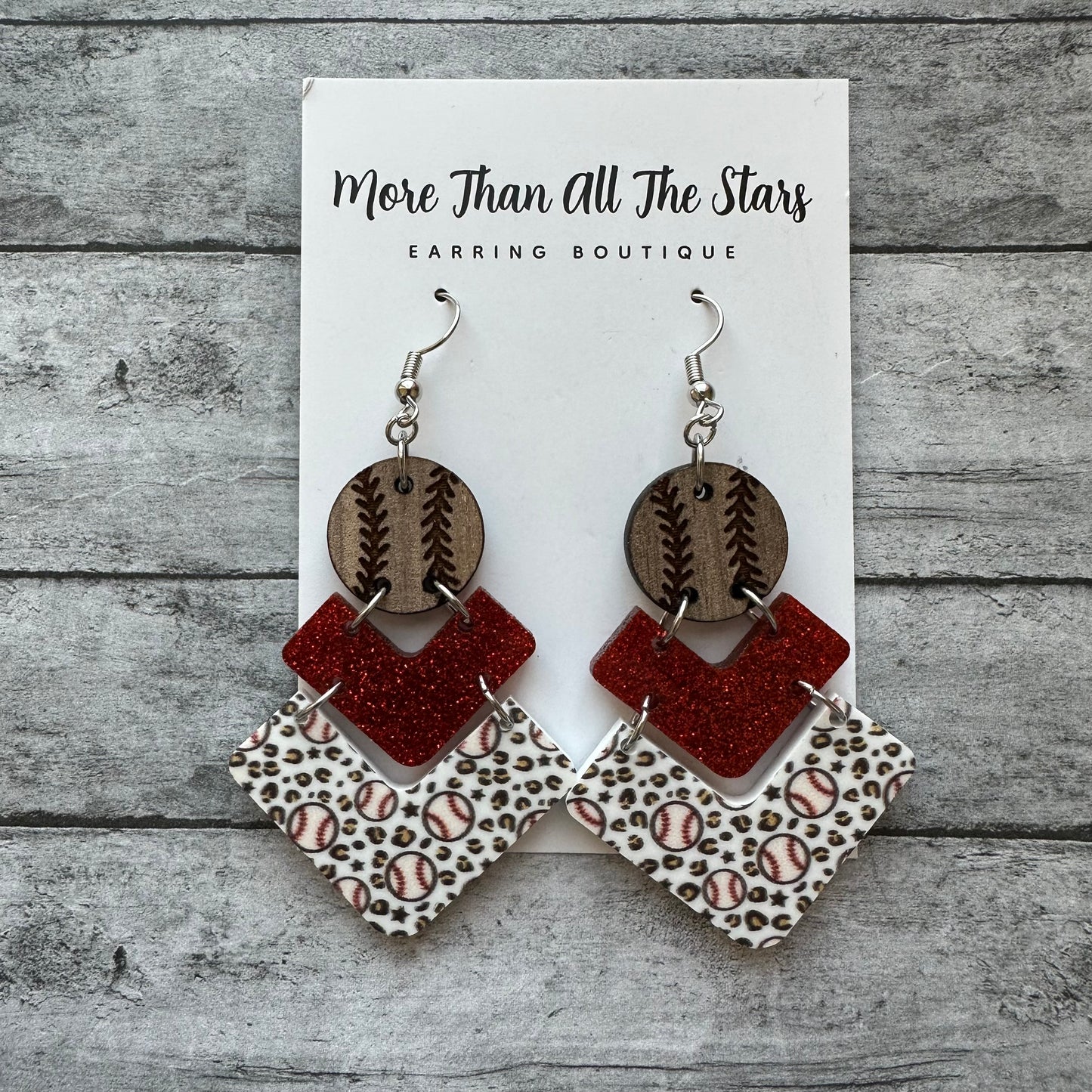 Baseball 3 Layer Earrings